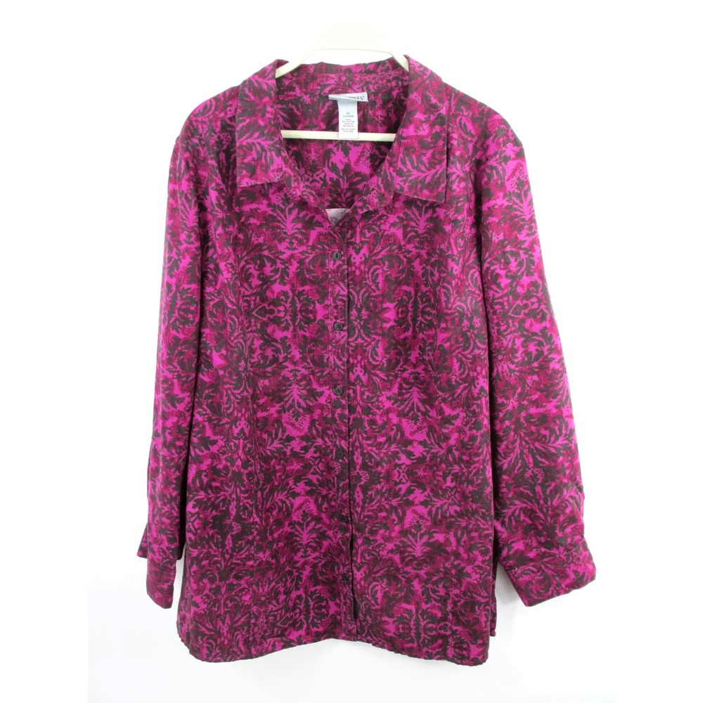 Catherines Women 2XL Maroon Black Floral Button Up Blouse Whimsigoth Soft Top